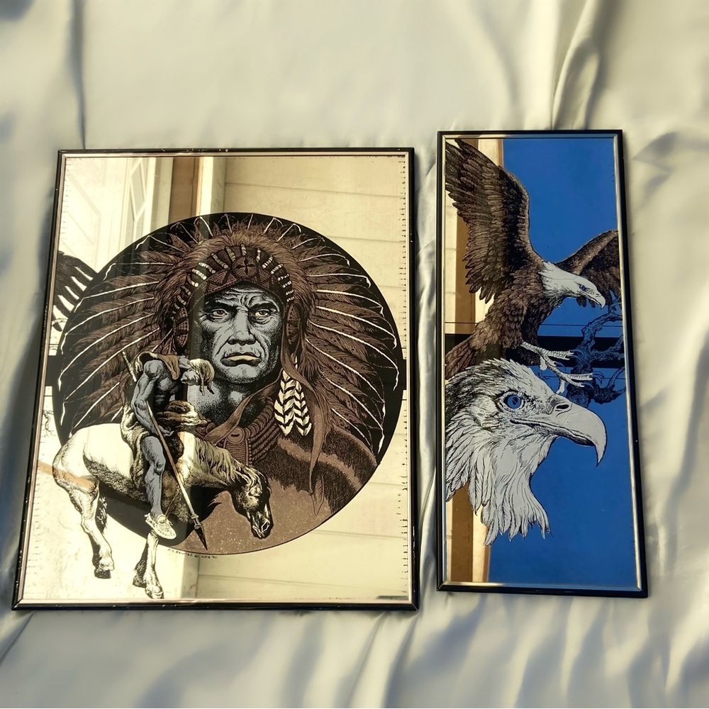 Vintage Indian Native American and eagle mirror set image home decor art